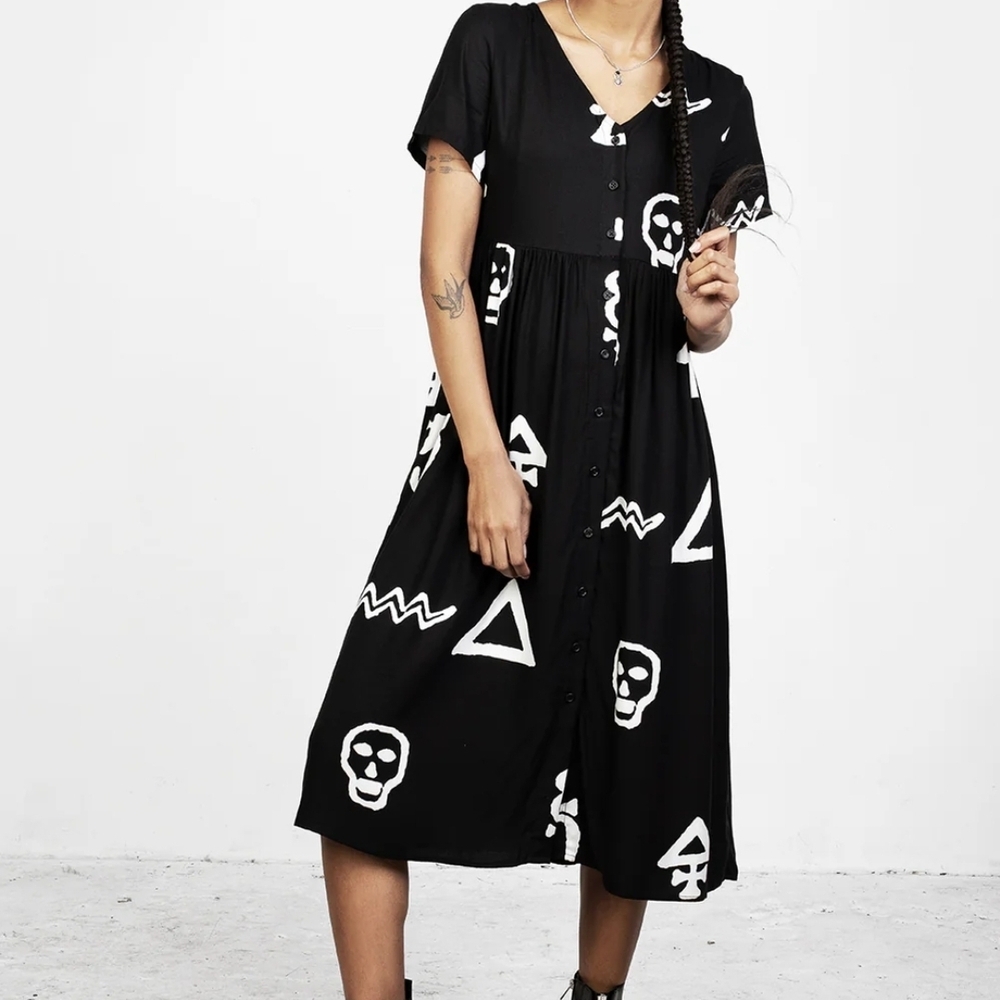 Disturbia Black Dress with White Skull Print